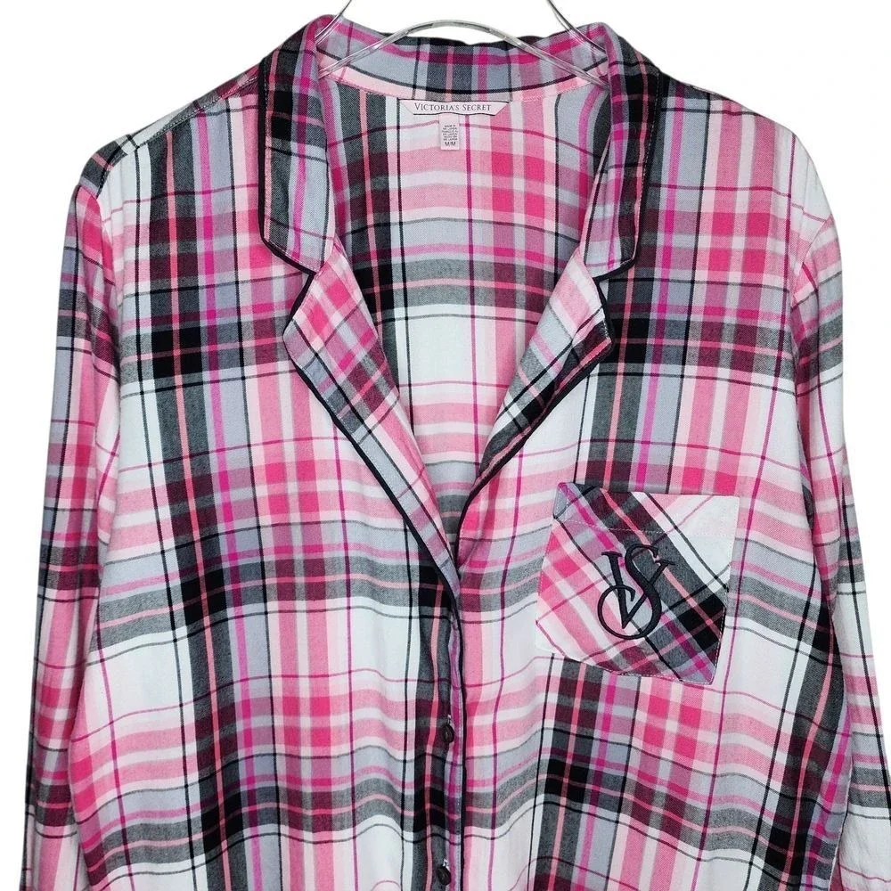 Victorias Secret‎ Pink Plaid Cotton Modal Sleep Shirt Nightgown Womens Medium
